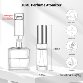 MUB 10ml Perfume Travel Refillable Atomizer Bottle Glass Unique Top-Filling Leak-Proof Spray Bottle Atomizer Sprayer for Perfume Cologne Mini Travel Size Empty Pocket Portable