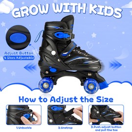 OBENSKY Kids Roller Skates for Girls and Boys 4 Sizes Adjustable Roller Skate Shoes with 8 Light Up Wheels Quad Skates with Beautiful Color Box