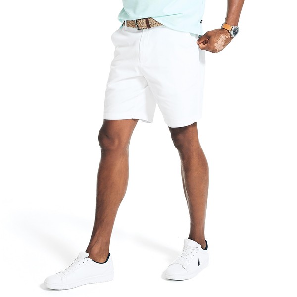 Nautica mens Classic Fit Flat Front Stretch Solid Chino "Deck" Casual Shorts, Bright White, 34 US