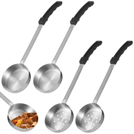 OMISTAR 4 PCS Portion Control Serving Spoons, 6 oz Slotted Ladles and Soup Spoons with Curved Handle, Stainless Steel Ladle Set for Cooking Dieting Proportion Management