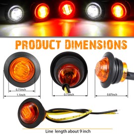 Tuanse 60 Pack Trailer Lights Bulk 3/4 Inch LED Marker Side Button Indicator Chicken Lights Front Rear Turn Signal Round Lamp Waterproof for Truck, Boat, RV, Van, Pickup, ATV 12V DC, Amber Red White