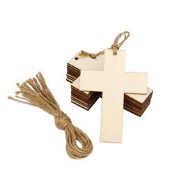 32 Pack Wood Cross Cutouts Small Wooden Crosses Hanging Ornaments DIY Cross Craft Gift Tags for Thanksgiving Christmas Home Party Decoration Craft Project