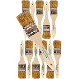 Pro Grade - Chip Brushes - Paint Brush - Natural Bristle, 1.5 Inch, Smooth Wood Handle, Hole for Hanging, Versatile for Paints, Stains, Varnishes, Acrylics, Gesso - 12 Pack, Light Brown