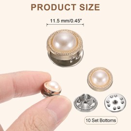 uxcell 10 Sets Pearl Brooch Buttons, 11.5 mm No Sew Pearl Buttons Pins Detachable Pearl Brooch Anti-Exposure Fixed Cover Up Bottons Pins for Clothes, Coat, Cardigan, DIY Craft (White)