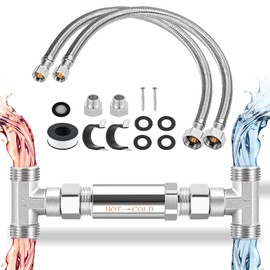 Replacement 304 Stainless Steel Bypass Valve Kit for Instant Hot Water Recirculation System, Includes Valve & 2 x 20 in PEX Supply Lines for Potable Water & Adapters & Teflon Tape