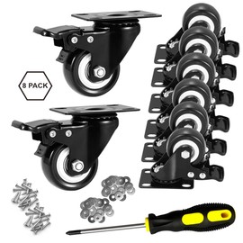 ASHGOOB 2" Caster Wheels Set of 8, Heavy Duty Casters with Brake, No Noise Locking Casters with Polyurethane (PU) Wheels, Swivel Plate Castors Pack of 8