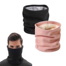 LERTREE 2 Pcs Winter Neck Warmer Lined Fluffy Plush Neck Gaiter Fleece Skiing Cycling Windproof Scarf For Men Women (Pink+Black)