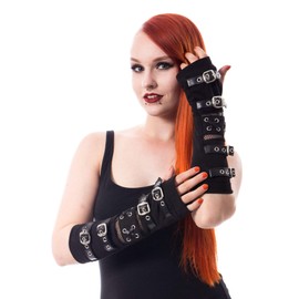 Poizen Industries Riot Armwarmers Arm Warmers Punk Gothic Buckles Corset Lace Gloves - Black