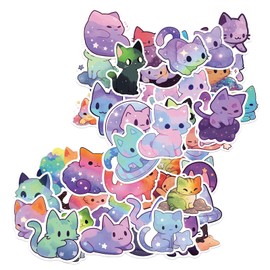 Amaxiu 50 Pieces Kawaii Starry Sky Cat Stickers, Cute Animal Cat Stickers, Aesthetic Decals, Waterproof Vinyl Stickers for Computer, Laptop, Scrapbooking, Planner, Diaries