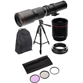 High-Power 500mm/1000mm f/8 Manual Telephoto Lens + 60" Tripod + Filter Kit + Backpack for Sony a5000, a3000, NEX-7, NEX-6, NEX-5T, NEX-5N, NEX-5R, and Other E-Mount Digital Mirrorless Cameras