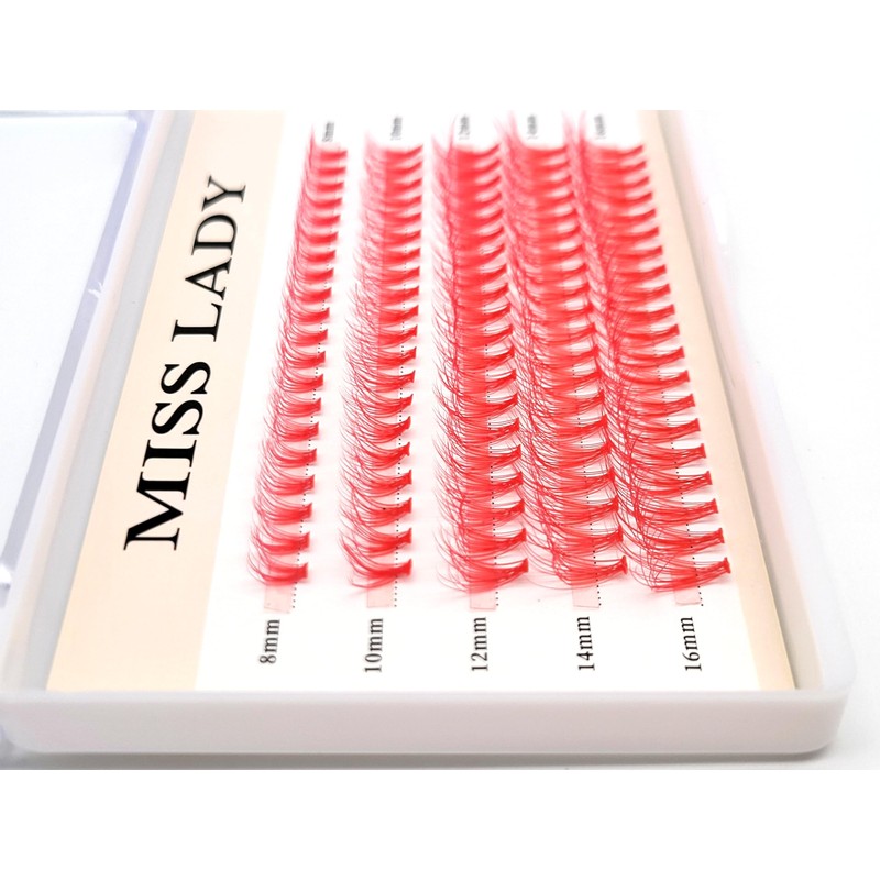 Faux Mink Lash Clusters, Red, 20D, Curl C, 8-16mm, 100