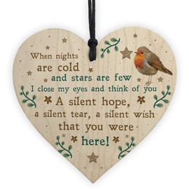RED OCEAN Robin Christmas Memorial Bauble For Mum Nan Dad Grandad Wooden Heart Keepsake