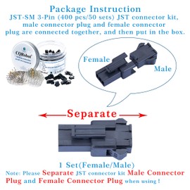 CQRobot JST SM - Conector electrónico de 3 pines de paso de 2,5 mm, conectores IC macho, carcasa de enchufes hembra y kit de terminales de crimpado en forma de T macho/hembra. 50 juegos/400 piezas de