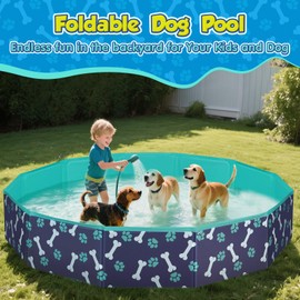 HaoVrisn Foldable Dog Pool,Hard Plastic Dog Pools for Large Dogs, Non-Slip & Chew-Resistant Portable Bathtub for Pets, Collapsible Kiddie Pool for Outdoor Backyard (64" x 12")