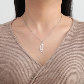 Amaxer Star of David Necklace Israel Palestine Map Stainless Steel Jewellery Gifts Pendant Necklace for Women Men (Silver)