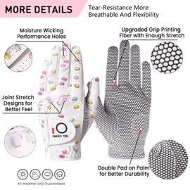 FINGER TEN Golf Gloves Ladies Left Hand with Non Slip Palm All Weather Soft Value 2 Pack, Women Golf Glove Rain Grip Weathersof Flexible (Small,Left,White)