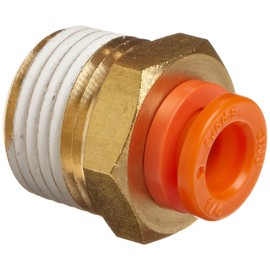 SMC KQ2H07-36AS Brass Push-to-Connect Tube Fitting with Sealant, Adapter, 1/4" Tube OD x 3/8" NPT Male (Pack of 10)