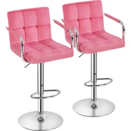 Yaheetech Counter Height Bar Stools Set of 2 Velvet Swivel BarStools for Kitchen Stool Height Adjustable Counter Stool Barstools with Armrest, Velvet, Pink