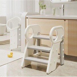 Esemoil Foldable Step Stool for Bathroom Sink, Adjustable 3 Step Stool for Kids Toilet Potty Training Stool with Handles, Plastic Ladder Toddler Helper Stool Ages 1 Years and Above, BPA-Free Non-Slip