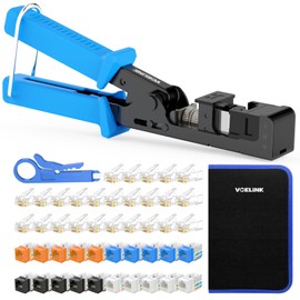 VCELINK Speed Termination Tool for VCE 90-Degree Keystone Jacks Bundle with 20-Pack CAT6 Keystone Jacks UL-Listed, 25-Pack RJ45 Connectors, 1-Pack Blue Mini Wire Stripper