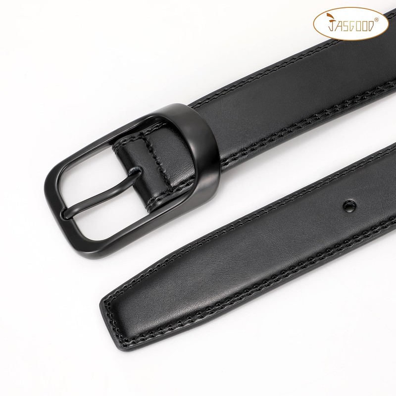 JasGood Men's Fashion Leather Belt, Black (matte black buckle)