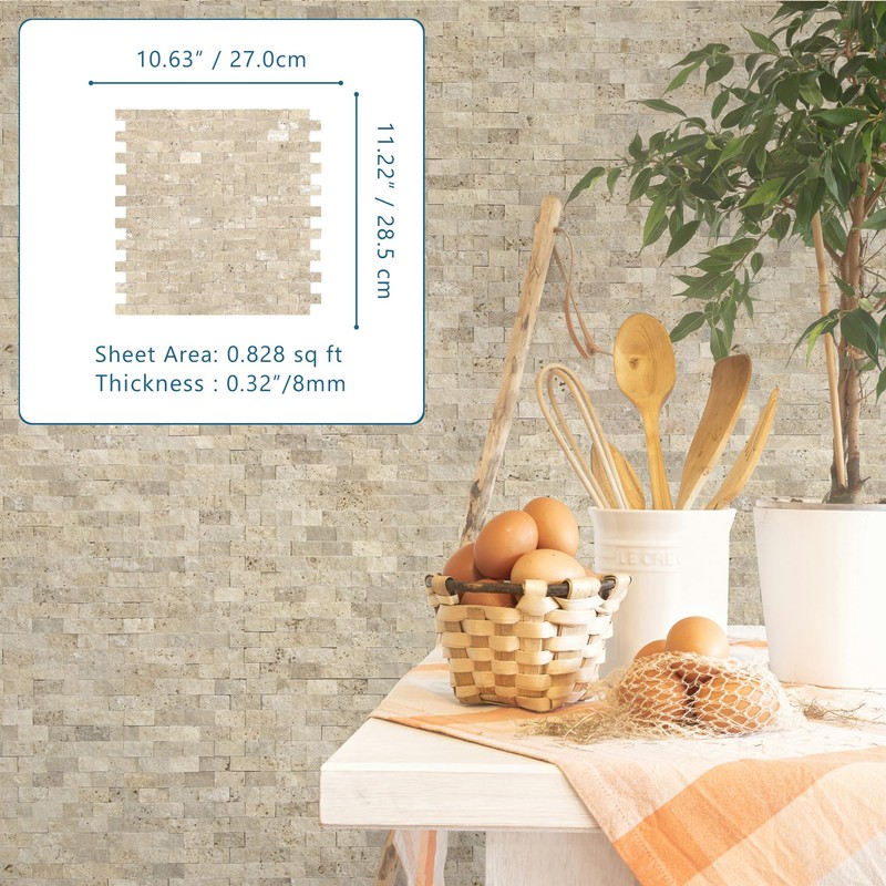 SUNWINGS 5-Sheet Peel and Stick Mosaic Natural 3D Stone Self