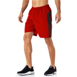 HMIYA Men's Casual Sports Quick Dry Workout Running or Gym Training Short with Zipper Pockets(Red,XXL)