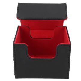 Card Storage Box Multipurpose Large Capacity Flip Side Insert PU Leather Magnetic Closure Trading Cards Storage Box Black Outside, Red Inside