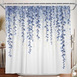 Leowefowa Blue Eucalyptus Shower Curtains for Bathroom,Floral Leaves on Top Shower Curtain Botanical Nature Fabric Bath Curtain Country Plant Cloth Bathroom with Hooks Polyester 72x72 Inch