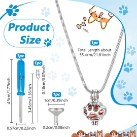 NBEADS Pet Cremation Jewelry for Ashes, Paw Print Memorial Locket Urn Necklace Pendant Stainless Steel Urn Necklace Ashes Jewelry Making Kits with Filling Kits for Dog Cats Pet Ashes Keepsake