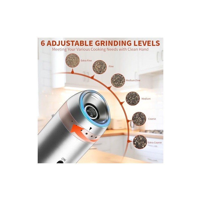 Automatic Gravity Salt and Pepper Grinder Set - Rechargeable &