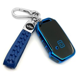 Creativity Suitable for Kia Key Cover. Beautiful TPU Key Case Compatible with Seltos Soul Telluride Sorento NIRO K5 Cerato Sportage Forte Ceed 4/5 Buttons Smart Remote Key (Blue Combination)