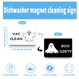 MeiFuJuW Funny Dishwasher Magnet Clean Dirty Sign, Cute Ghost Universal Double Sided Refrigerator Magnet,Double Sided Reversible Dish Washer Flip Indicator for Kitchen Home Accessories Decor