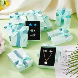 Beadthoven 12Pcs Small Jewelry Present Boxes with Bowknot 3.58x2.68x1.22 inches Necklace Box Sponge Filled Paper Jewelry Cases for Rings Earrings Bracelet Storage Weddings Christmas (Light Cyan)