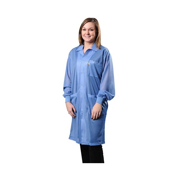Desco 73614 Statshield ESD Smock, Lab Coat, Knitted Cuffs, Blue,XL