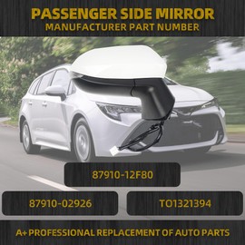 Dasbecan Passenger Side Mirror White Compatible with 2019-2022 Toyota Corolla SE& SE Nightshade Right Door RearView Mirror Assembly Heated Manual Fold Power Adjustment w/Turn Signal 6PINS #87910-12F80