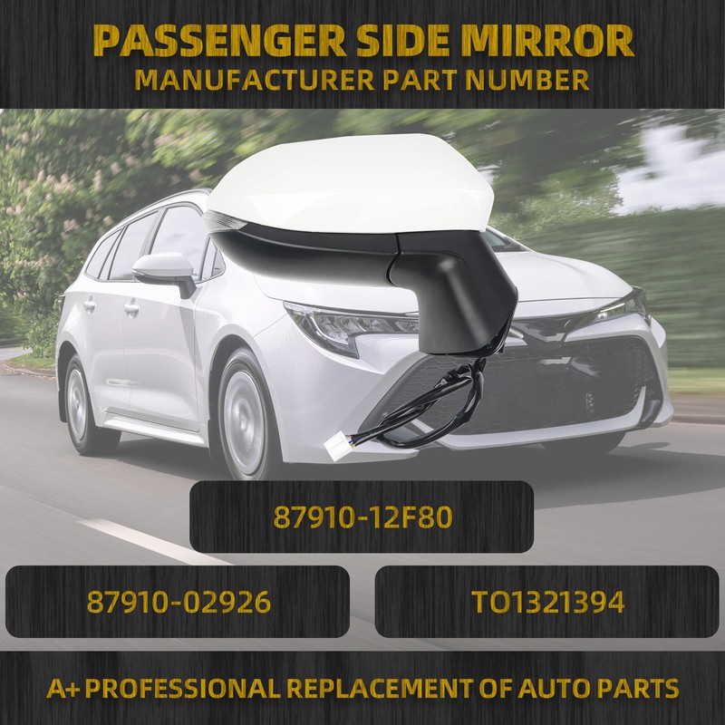 Dasbecan Passenger Side Mirror White Compatible with 2019-2022 Toyota Corolla