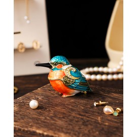 NIODAY Hand Painted Trinket Box Enamel Vintage Jewelry Box Hinged Metal Jewelry Organizer Decorative Treasure Box Unique Gifts Kingfisher