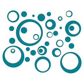 Wall Decor Plus More WDPM257 Wall Vinyl Sticker Decal Circles, Rings, Dots 25+pc 11in Large Home Decor, Teal