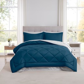 Modern Threads 7-Piece Reversible Comforter Set - Bedding Ensemble with Comforter, Sheets, Pillowcases, and Shams, Navy Queen
