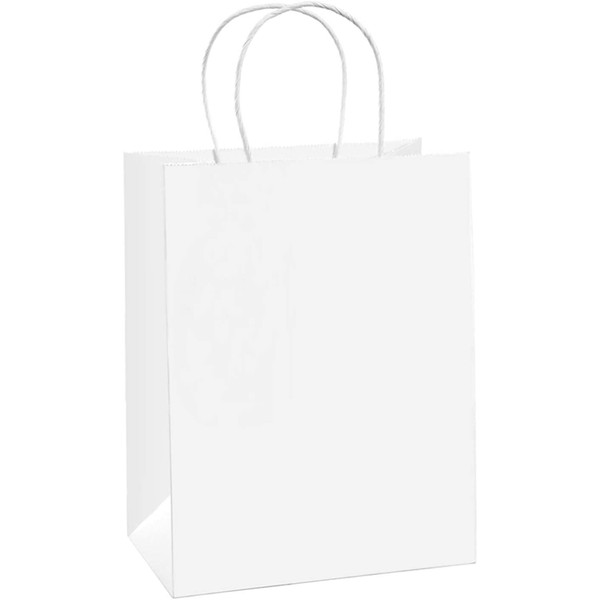 BagDream Gift Bags 8x4.25x10.5 100Pcs Paper Bags, Shopping Bags, Kraft Bags, Retail Bags, Party Bags, White Paper Gift Bags with Handles Bulk 100% Recycled Paper Bags