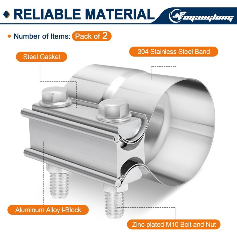 2.25 Inch Exhaust Clamp, 2 1/4'' Lap Joint Band Clamp
