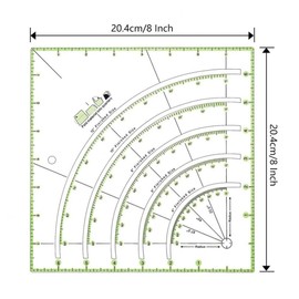Smgda 8"X 8" Arcs & Fans Quilt Circle Cutter Multifunctional Arc Cutting Patchwork Ruler,Acrylic Quilters Ruler with Double Colored Lines for Cutting Cloth Template Sewing Crafts