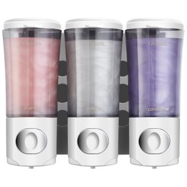 Shower Soap Dispenser Wall Mounted Shampoo Conditioner Body Wash Dispenser No Drill Shower Dispenser 3 Chamber with Upgrade Pump Head Bathroom Soap Dispenser Set 450ml/Each Bottle White