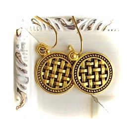 Gold Tone Basket Weave Dangle Earrings. Jewelry Earrings for Women #3298FE299