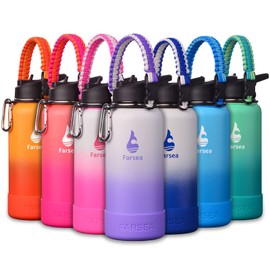 Farsea Insulated Water Bottle With Paracord Handle, Protective Silicone Boot and 2 Lids (Straw Lid & Spout Lid), Stainless Steel Water Bottle Wide Mouth, Double Wall Sweat-Proof BPA-Free, 32 oz