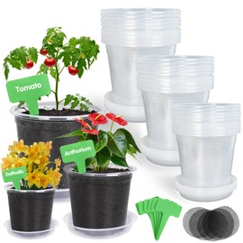 30 Pack 4/5/6 Inch Clear Nursery Pots with Drainage Holes and Saucers, Clear Plastic Plant Pots for Plants with 30 Labels and Mesh Pads，Seed Starter Pots for Succulents, Small Herbs, Annual Flowers