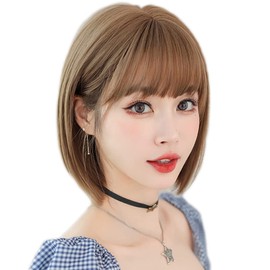 GUFER Short Bob Wig, Full Wig, Heat Resistant, Breathable, Loose and Fluffy, Lightweight, Women's, Daily Use, Medical Use, Natural Wig, Net Included (Flax)