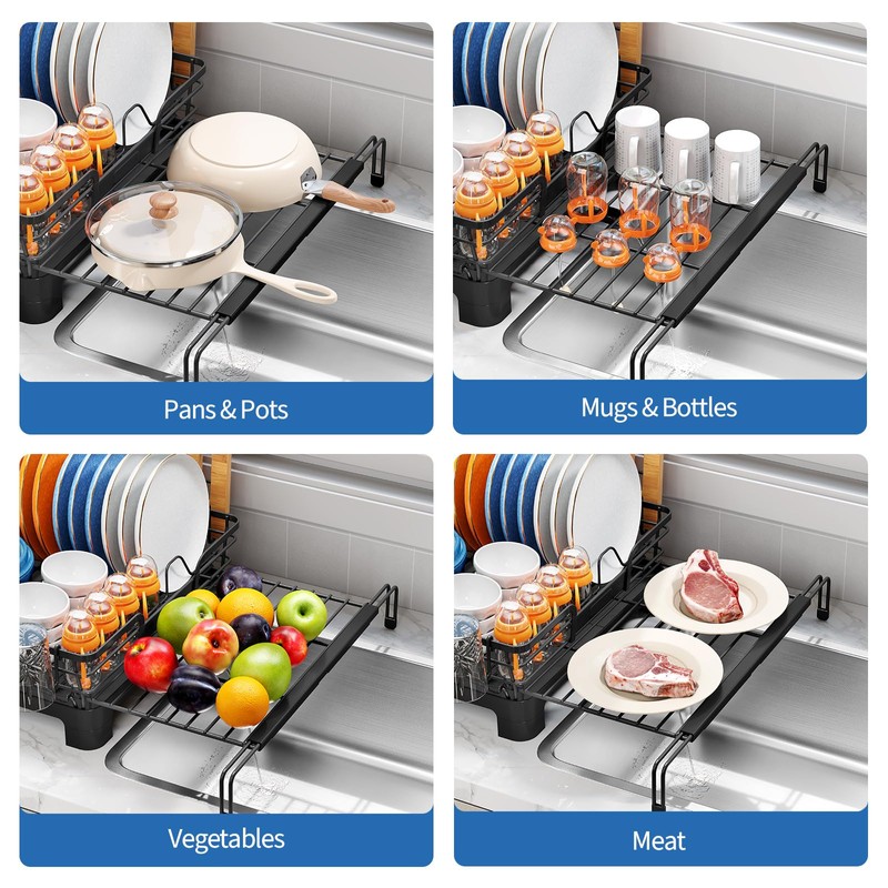 TOOLF Extendable Dish Drying Rack, 2-Tier Dish Rack for Kitchen