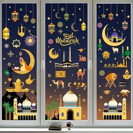 Ramadan Window Pictures, 9 Pages Eid Mubarak Window Picture Set (Total 154 Pieces), Eid Ramadan Muslim Stickers, Ramadan Decorations for Home